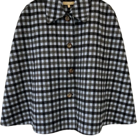 NEW MICHAEL KORS Collection Blue Plaid Button Up Short Cape 4 Small - Picture 3 of 8